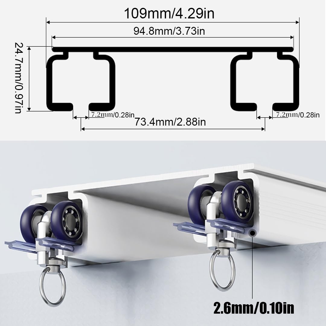 Tringle à Rideau, Rail de Rideau Robuste, Double Rail, 2,6 mm, Montage au Plafond, Tringle à Rideau en Aluminium pour Salon, Salle de Bain, Chambre à Coucher, séparateur de pièce - Ensemble
