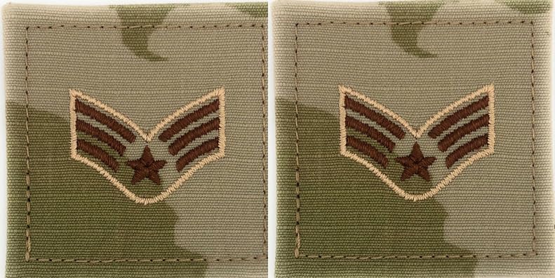 Pair! 2 Senior Airman (E-4) USAF Regulation OCP 2x2 Ranks with Hook for wear on OCP Uniforms for Center Chest Placement.