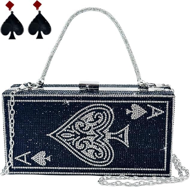 MAYIFDO Diamond Sliver Crystal Evening Bag Rhinestone Bling Money Purses Poker Card Handbags Clutch For Party.