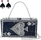 pearl&she Crystal Evening Bag Casino Vegas Novelty Ace of Spades Black Hearts Rhinestone Purses Poker Playing Cards Handbags Bling Clutch Gift.