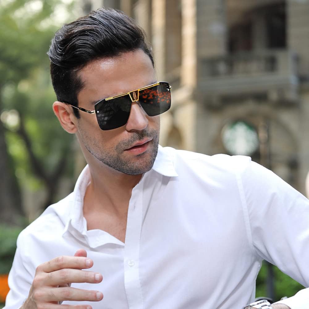 Punk Rimless Sunglasses For Men Steampunk Oval Frameless Sun Glasses for Male Metal Frame Stripe Legs Shade Eyewear