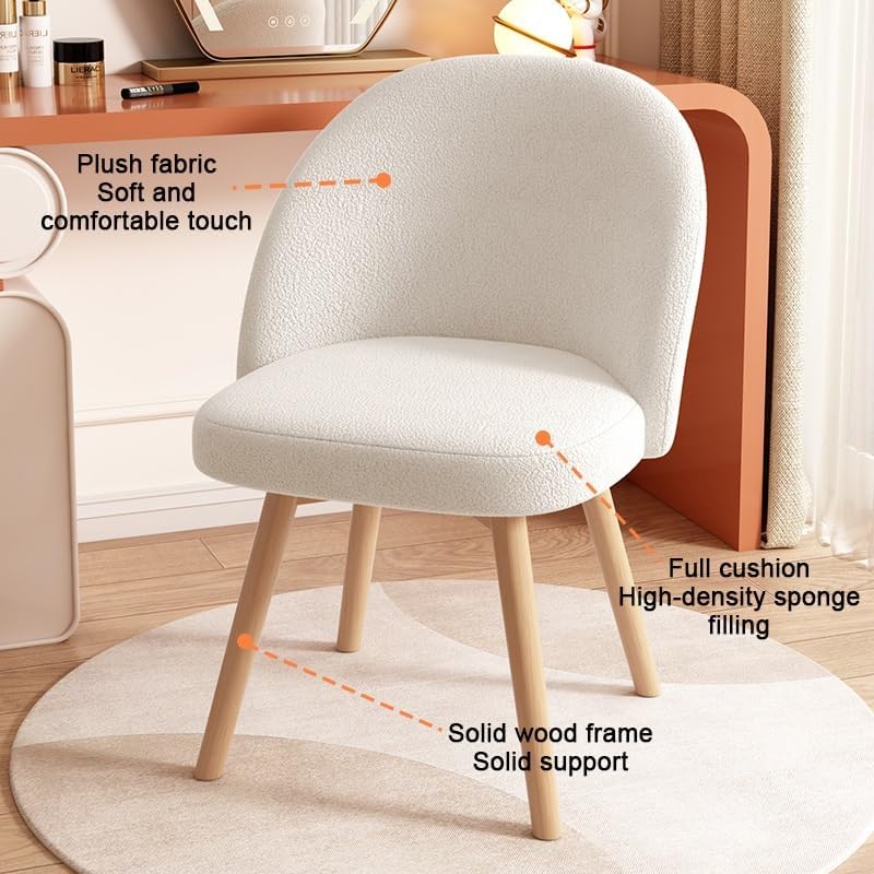 Swivel Vanity Chair with Backrest - Modern Makeup Chair, Leisure Seating, Sturdy Solid Wood Design, Versatile for Home, Salon & Office Use (White)