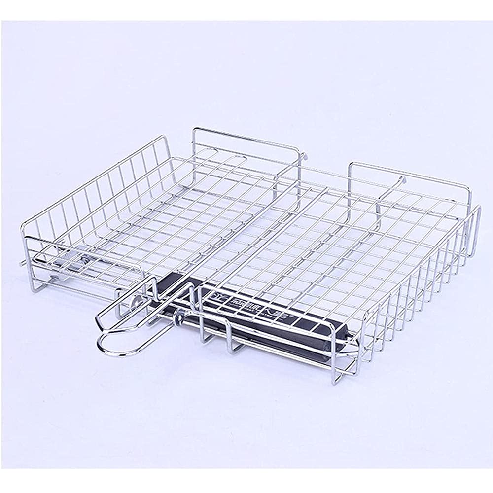 Ding&ng 304 Edelstahlgrill, Faltbarer tragbarer Grillkorb für Fische, Gemüse und Garnelen mit abnehmbarem Griff, 64,5 × 31x5,5 (cm)