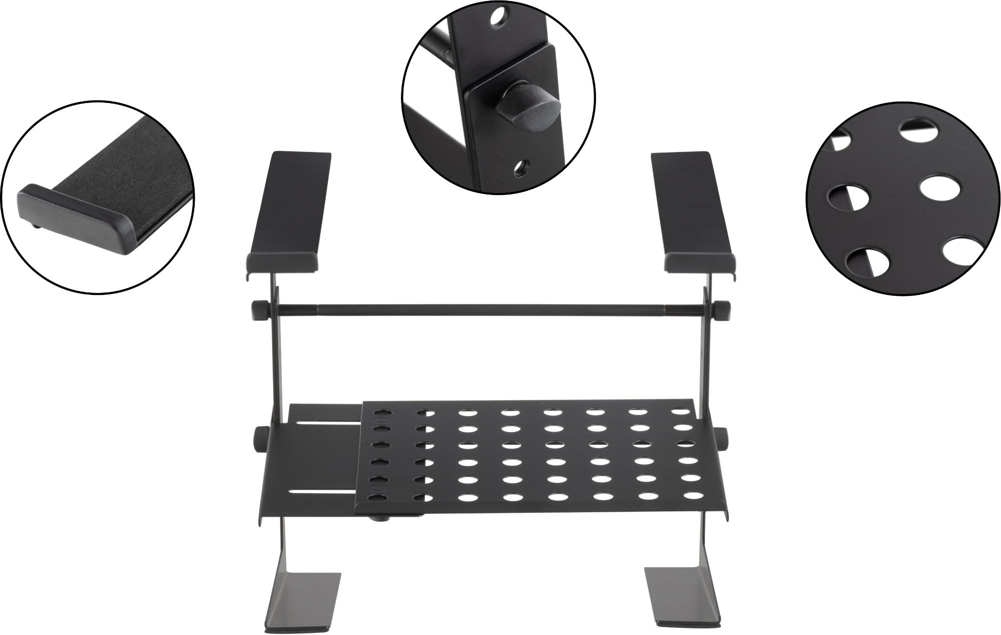 Pronomic LS-200 Deluxe Soporte para Portátil DJ Soporte para Notebook (Altura Ajustable, Superficie Adicional, Ideal para DJs y músicos, Material: Acero) Negro