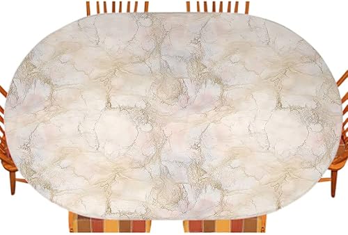 ESFVRG Mantel ajustable elástico ovalado de mármol, fondo de mármol rosa y melocotón, para decoración de mesas de cocina y comedor, picnic al aire