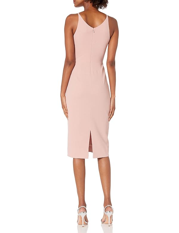 Dress the Population Women's LYLA Solid Sleeveless Fitted MIDI Sheath Dress Dress, Blush, XXS by Dress the Population - Used condition - Image 2