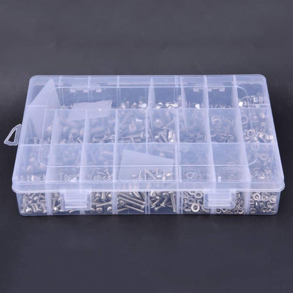 Cap Set 1105pcs M3 / M4 / M5 de Cabeza troncocónica Hueca Hexagonal Tornillo, Tuerca Tornillo de Cabeza Hexagonal Plana Arandela Dividida Surtido Kit Caja de almacenaje