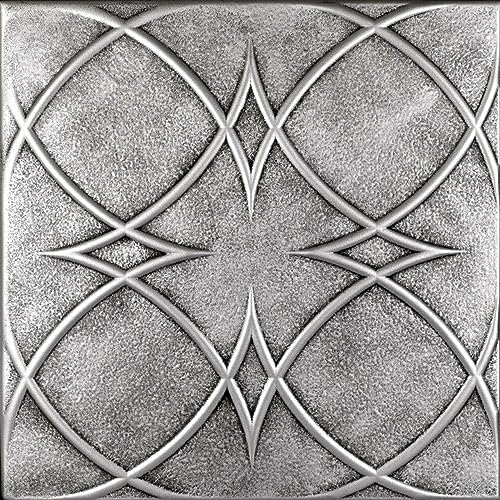 A La Maison Ceilings R82 Circles and Stars Foam Glue-up Ceiling Tile (128 sq. ft./Case), Pack of 48, Antique Silver