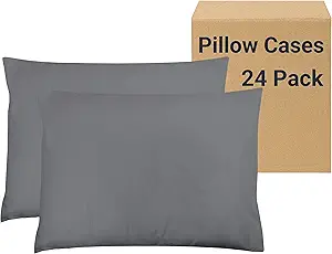 ZPECC Pillow Cases Bulk 24 Pack - Queen Pillowcases with Envelope Closure, Soft Brushed Microfiber Pillow Cover for Hotel Airb&bs Hospital Bedding Essential, Gray