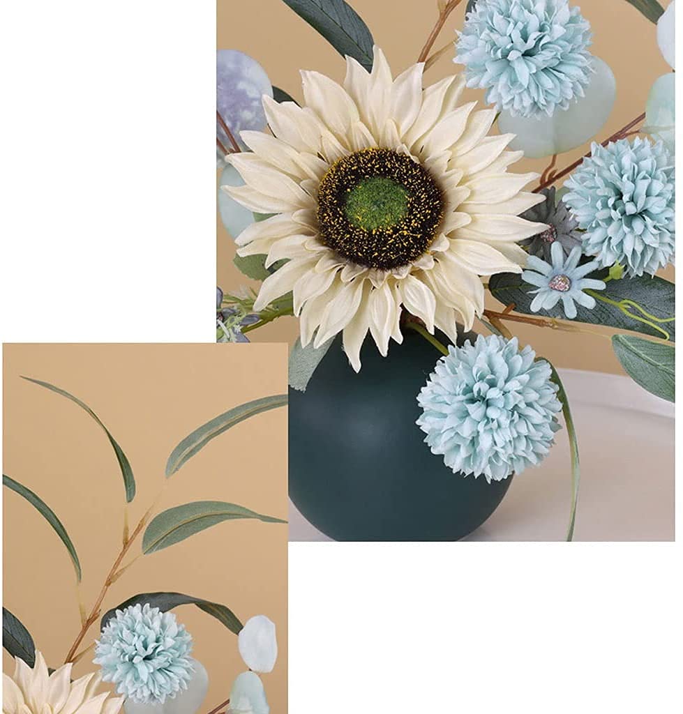 Flor Artificial Flor Artificial de Girasol con jarrón de cerámica, Flor Falsa para el hogar, Sala de Estar, Entrada, Mueble de TV, decoración de Flores de plástico Centros de Mesa para el hogar