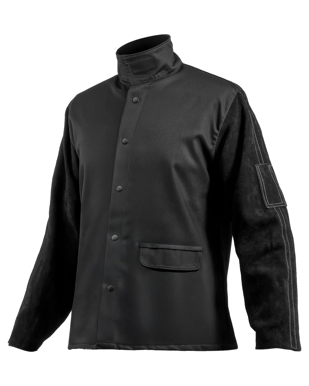 VEVOR Flame Resistant Welding Jacket, Heavy Duty Split Cowhide Leather Sleeves + 9 oz. FR Pure Cotton Body, Heat-Resistant Welding Safety Jacket for Welder Fitters - L Size