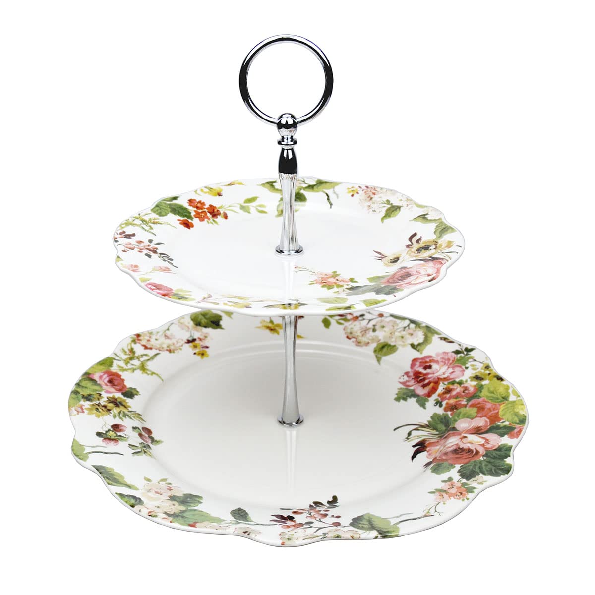 Elegant Flowers - Soporte de porcelana fina de porcelana azul de 2 niveles para tartas/magdalenas/pastelería en una caja