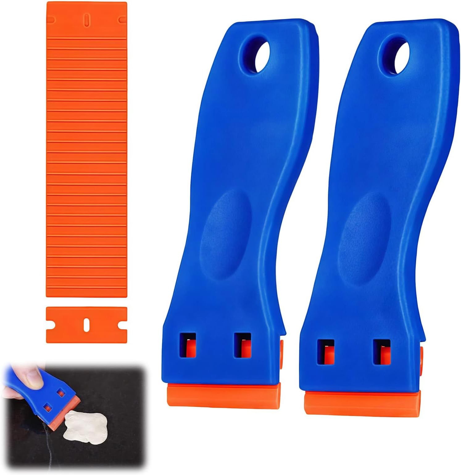 2pcs Plastic Scraper with 20 Plastic Blades, Glass Scraper Tool Non Scratchs for Removing Stickers Labels Decals, Adhesive Removal Scrapers Cleaning Spatula