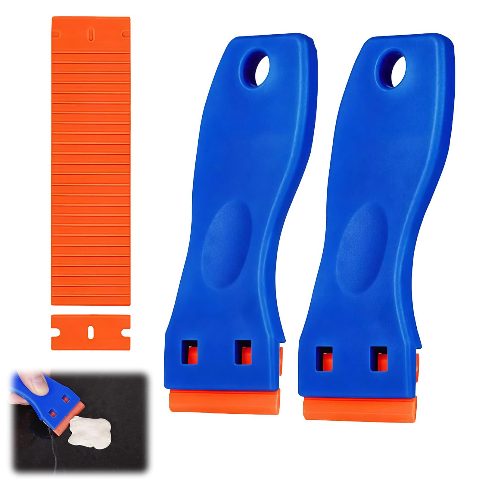 2pcs Plastic Scraper with 20 Plastic Blades, Glass Scraper Tool Non Scratchs for Removing Stickers Labels Decals, Adhesive Removal Scrapers Cleaning Spatula