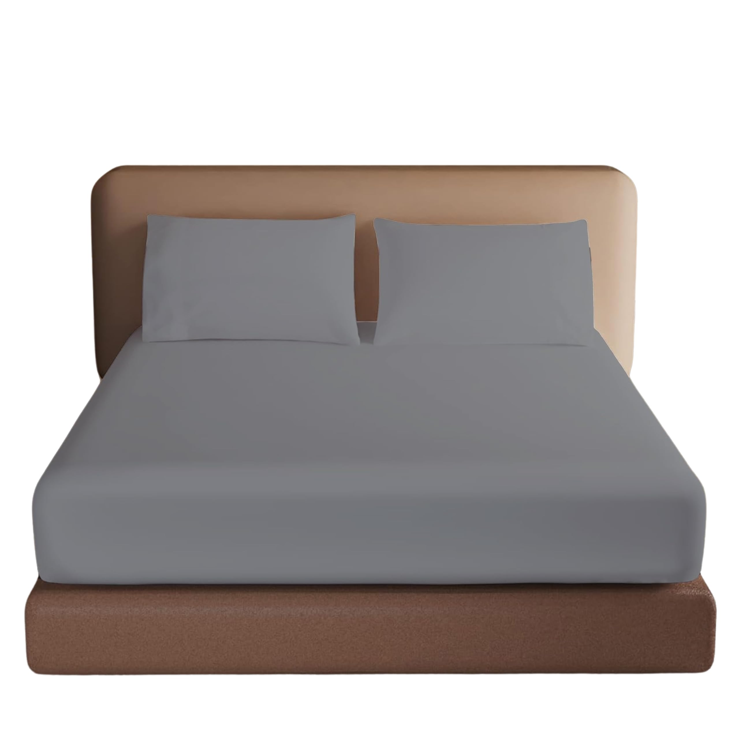 HOMELY IDEAS 200TC Egyptian Cotton Fitted Sheet 40CM/16 Inches Premiun Hotel Quality Extra Deep with Elasticated Corners, Rich Cotton & Breathable Luxury Soft Fitted Bed Sheets(GREY, KING)