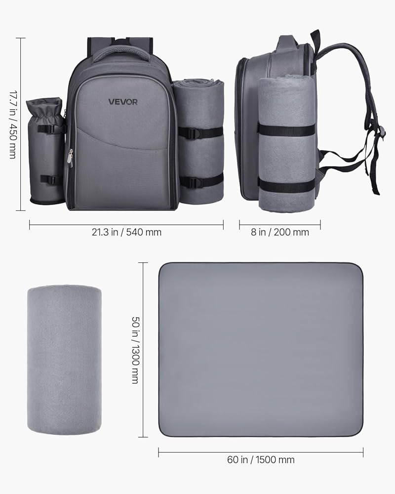 Picnic Backpack Bag For 4 Person With Cooler Compartment, Detachable