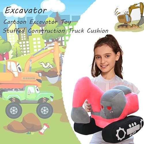 ELAINREN Excavadora de felpa de simulación de camión de juguete de excavadora de dibujos animados para camión, cojín de construcción para camión,