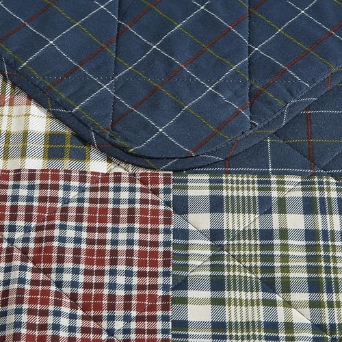 Image of Eddie Bauer - Twin Quilt Set with Sham, Reversible Cotton Bedding, Lightweight All-Season, Dorm Room Essentials, Madrona Plaid Navy /Red