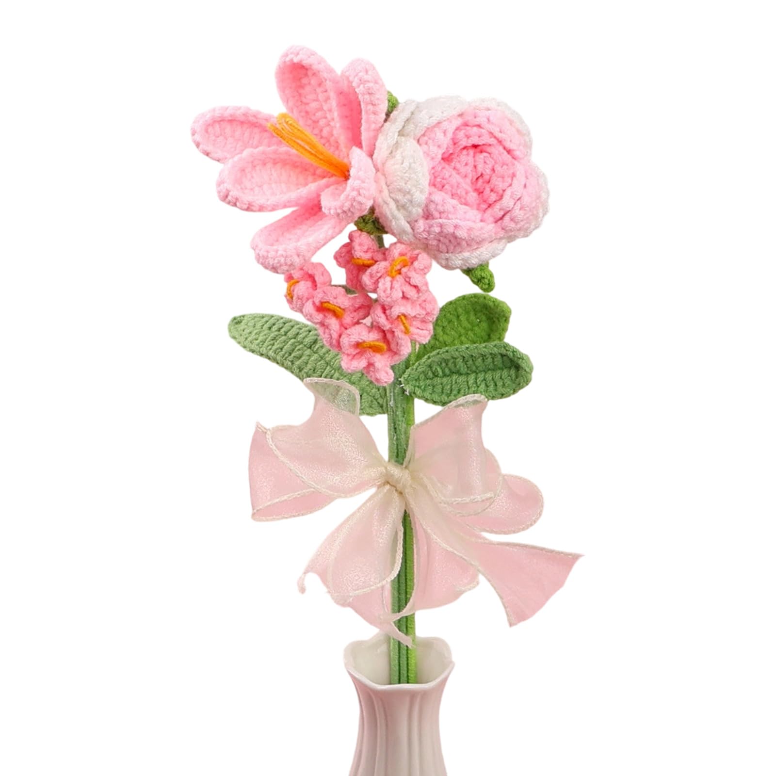 Qusinfc Handmades Crochet Tulips Rose Bouquet for Home Decor and Gifts with Vibrant Colors Crochet Flower Arrangement