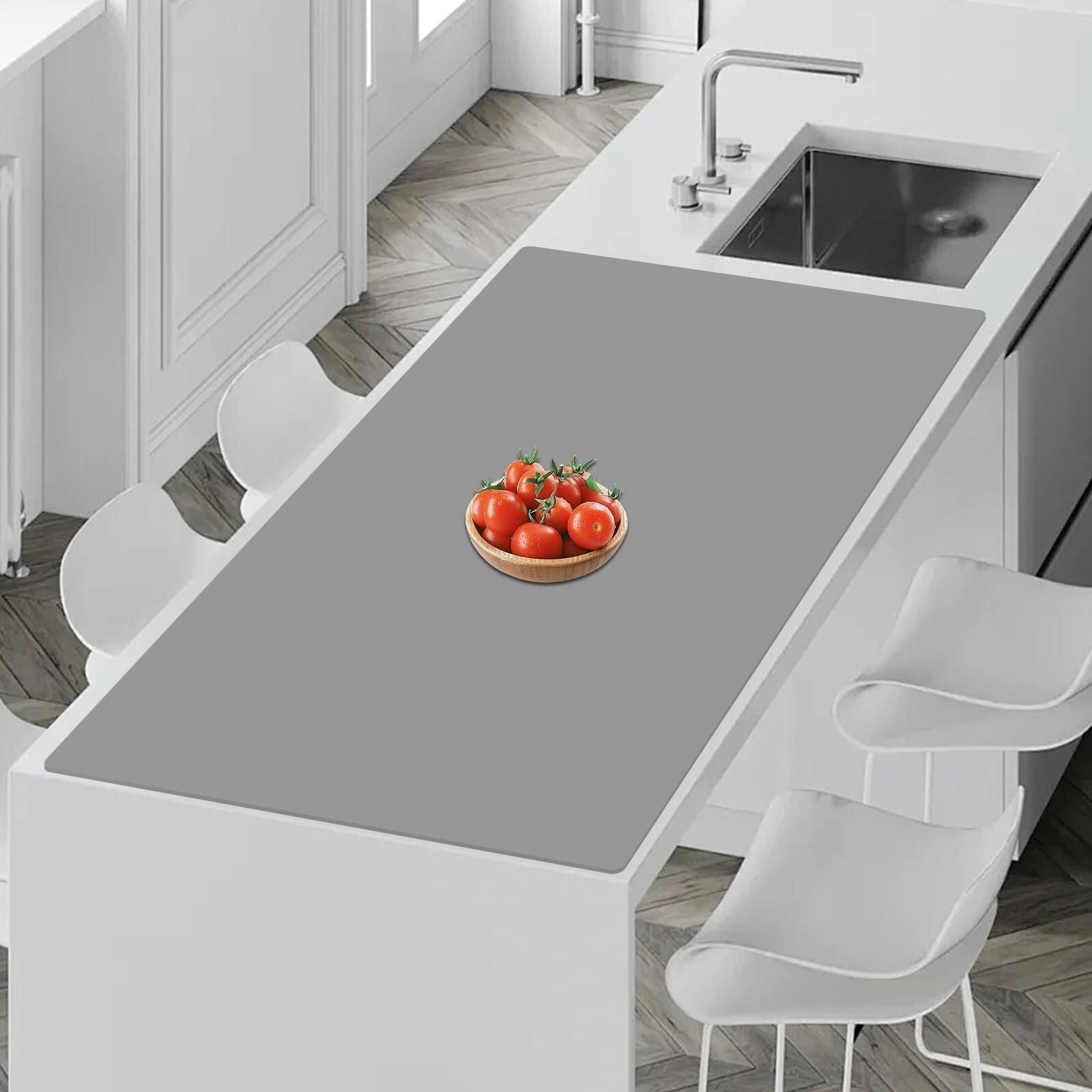 Tapis en silicone extra large 120 x 60 cm pour comptoir de cuisine, protection de plan de travail résistant à la chaleur, facile à nettoyer (gris clair, 89,9 x 59,9 cm)