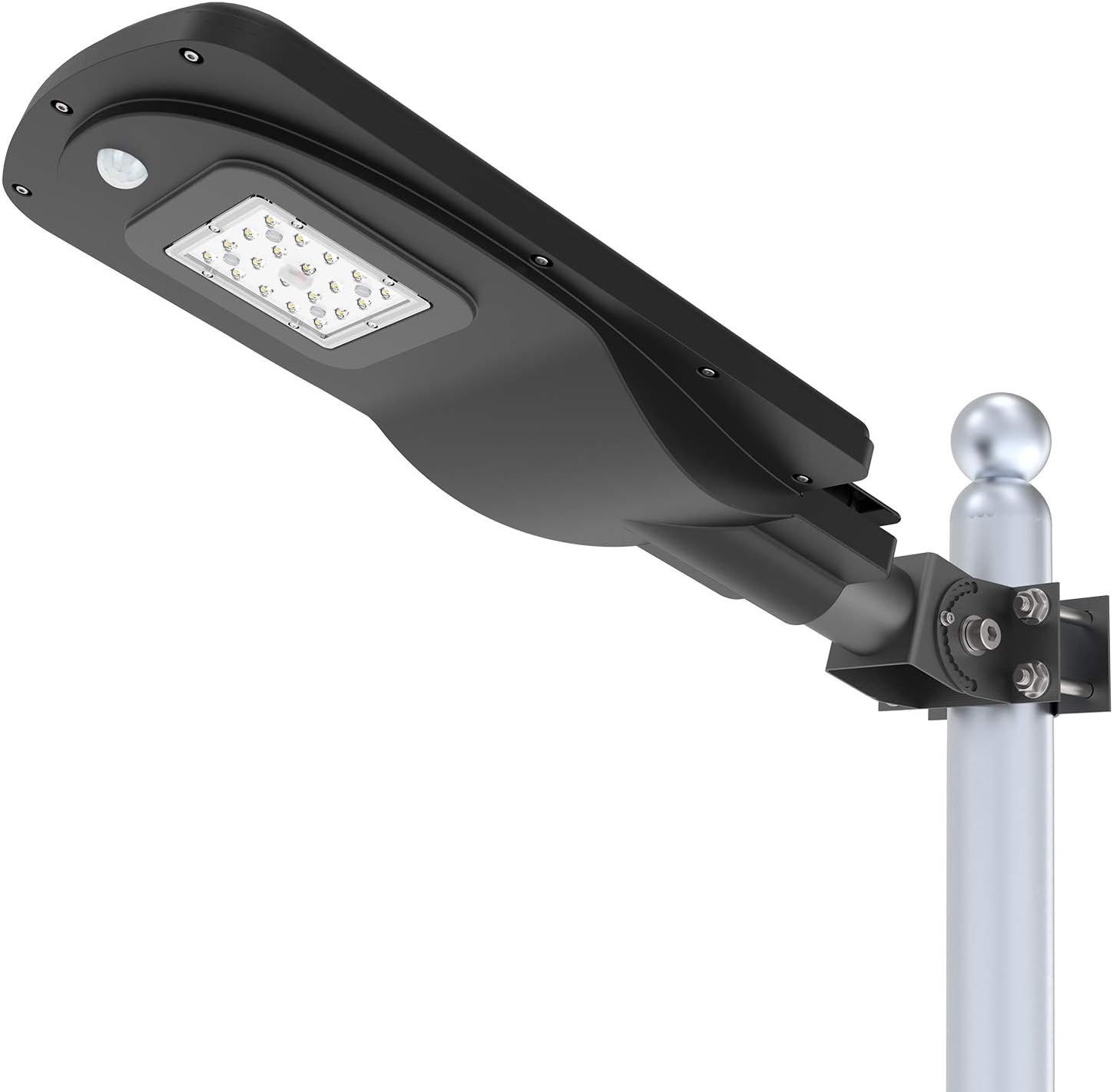 LED Solar Street Lights Outdoor Dusk to Dawn Motion Sensor with Arm Pole, All in One Solar Powered Street Light Commercial Super Bright Waterproof IP65 Area Security Lamp for Garden Yard