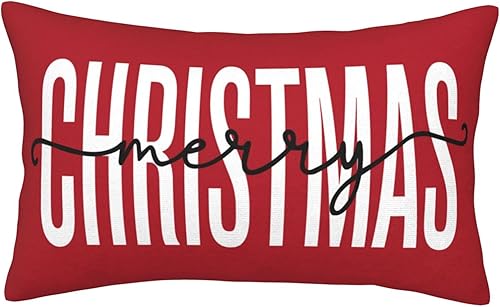 Miniatura 6 de JOOCAR Fundas de almohada de Navidad de 12 x 20 pulgadas, árbol de Navidad, muñeco de nieve, color rojo, funda de cojín decorativa para casa de