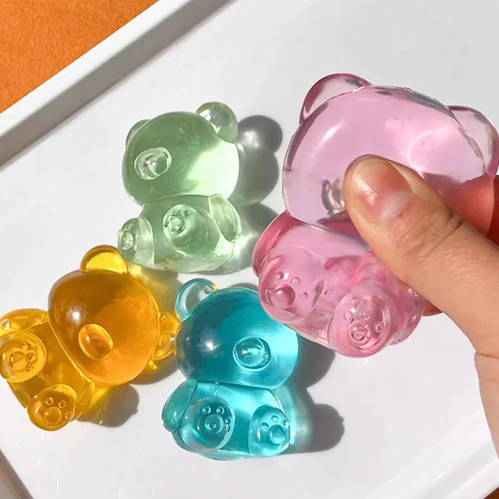 Stress Bear Squishies Ball,4PCS Sugar Filled Maltose Bear Squish-y Toys for Stress Relief,Cute Bears Squeeze Ball,Fun Sensory Fidget Stres-s Relief Toys for Party Favors Easter Gifts