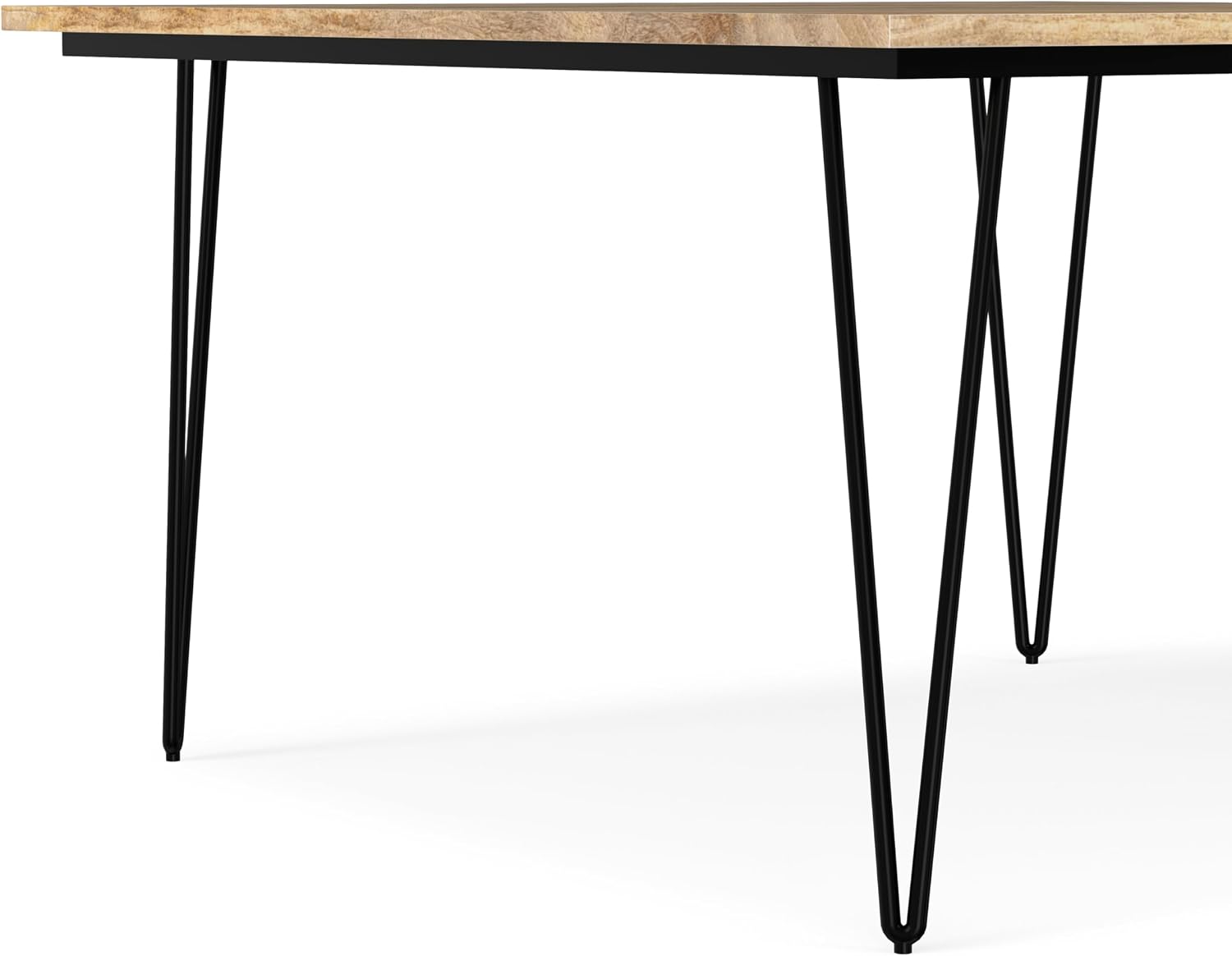SIMPLIHOME Hunter Dining Table - 54 inch Wide Solid Mango Wood Square Table in Natural, Modern Industrial Style for Dining Room or Kitchen with Black Powder-Coated Iron Base and Hairpin Legs, Seats 8