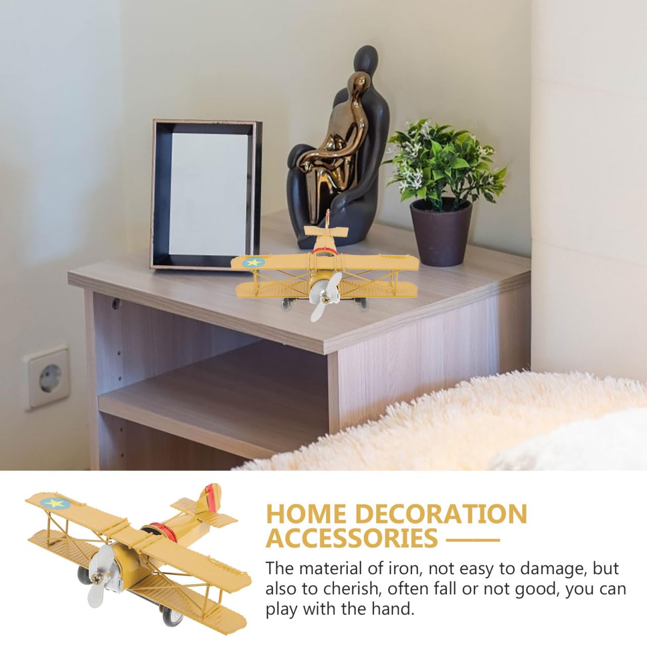DOITOOL Retro Metal Biplane Model Toy Plane Vintage Aeroplane Ornament Home Decor Photography Prop 6.3X5.1X2.4 Inch Diecast Aircraft Model - Image 2