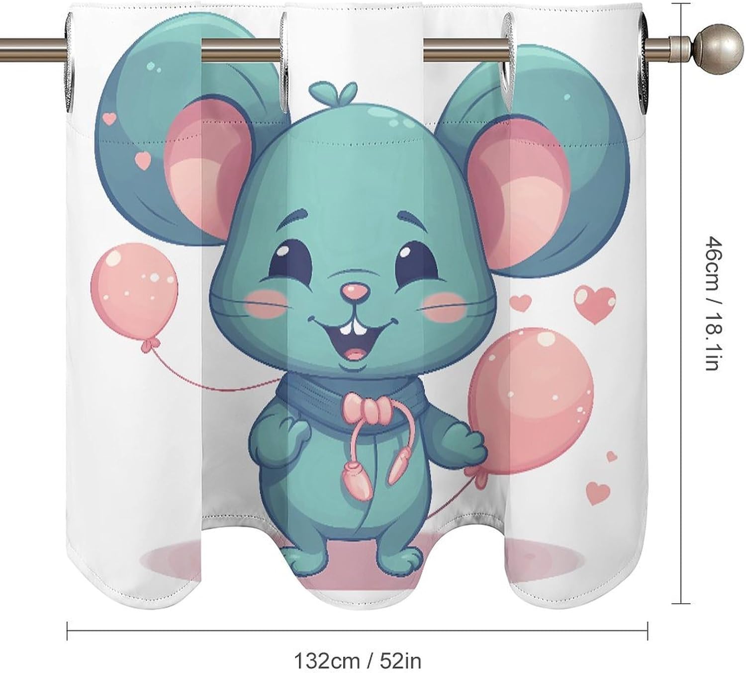 Rat Holding A Balloon 2 Pack Valance Curtains Window Treatments. Adjustable Curtain with Rod Pocket.Cafe Curtains is Half Curtains for Privacy Decorative 52x18.1 Inch.