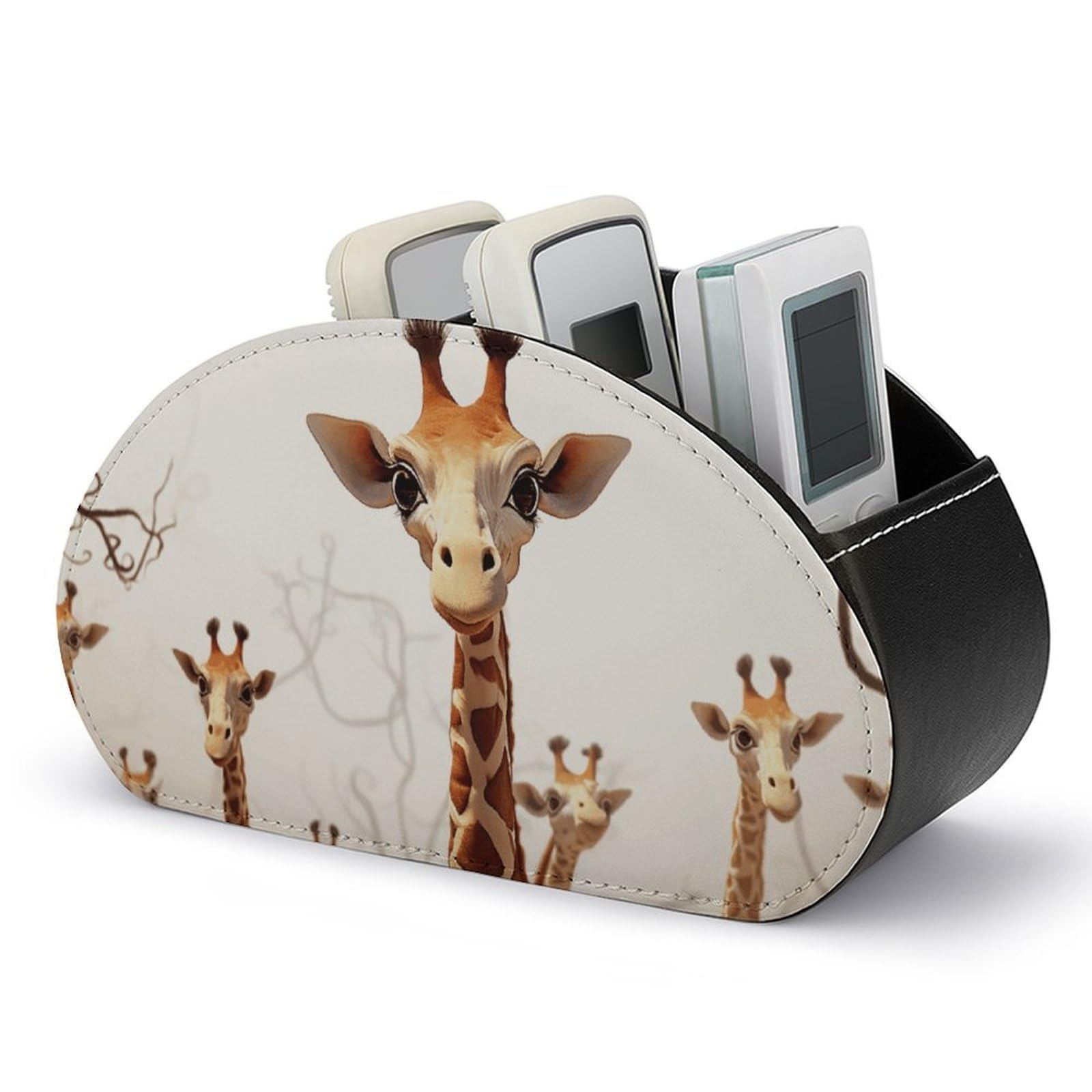 VstaDank Cute Cartoon Funny Giraffes Remote Control Holder with 5 Compartments PU Leather Remote Caddy Desktop Organizer Store TV Remote Control Storage Box for Home Office Desk Nightstand