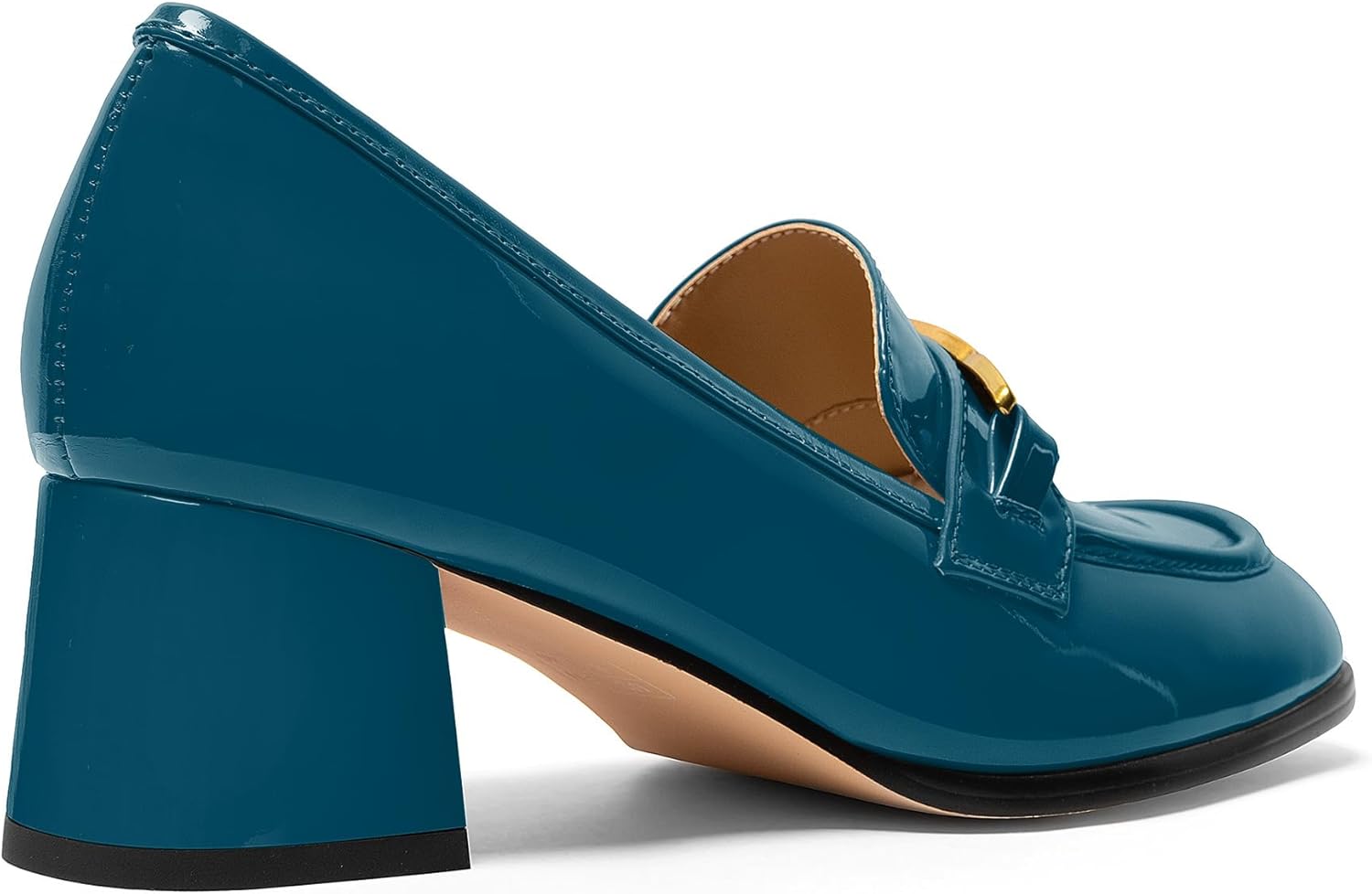 Women's Pumps Low Chunky Block Heels Round Toe Closed Patent Slip-on Loafers Dress Party Office Shoes 1.5IN