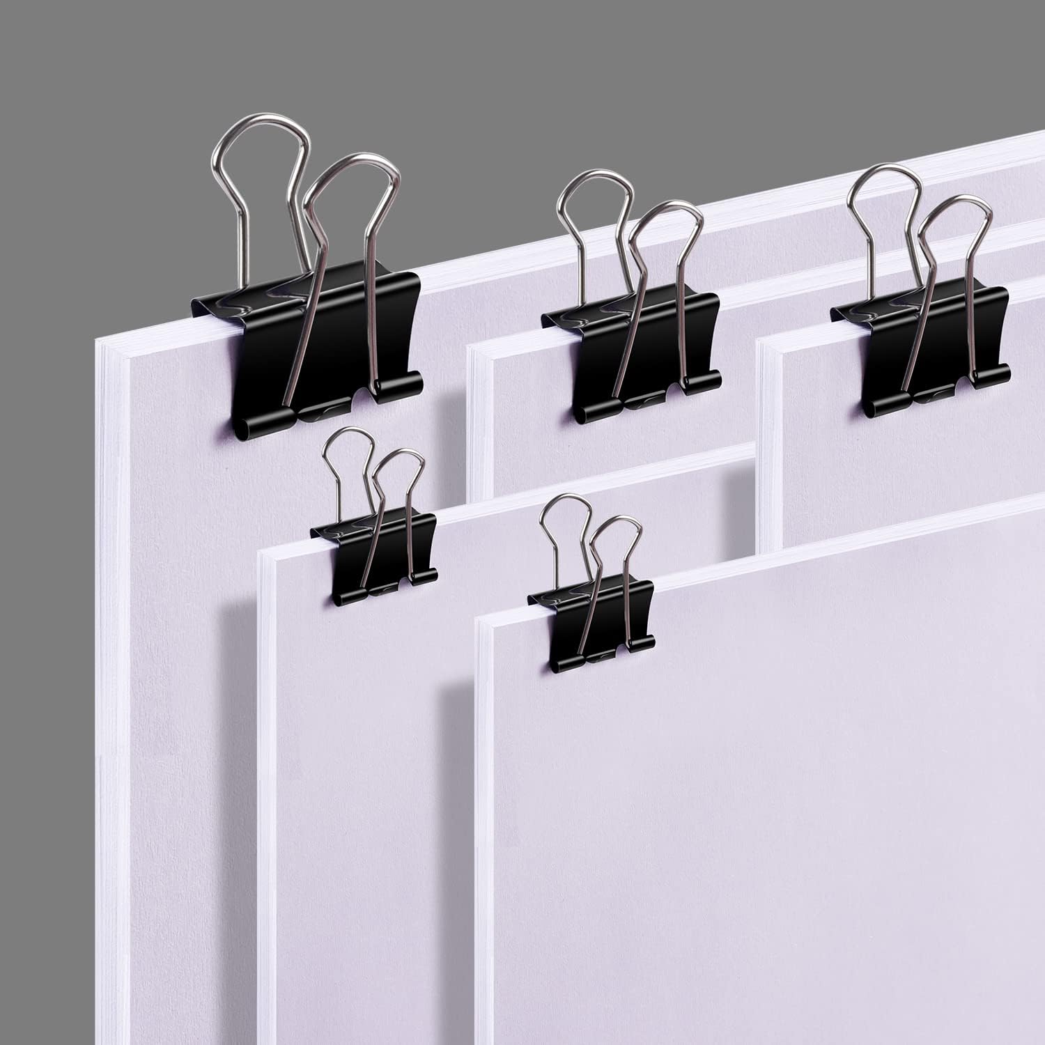 Binder Clips Paper Clips, Sopito 260pcs Colored Office Clips Set with Paper Clamps Paperclips Push Pins for Office and School Supplies, Assorted Sizes Black