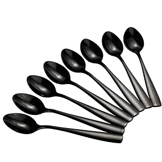 Teyyvn Juego de 16 cucharas de té de acero inoxidable, color negro