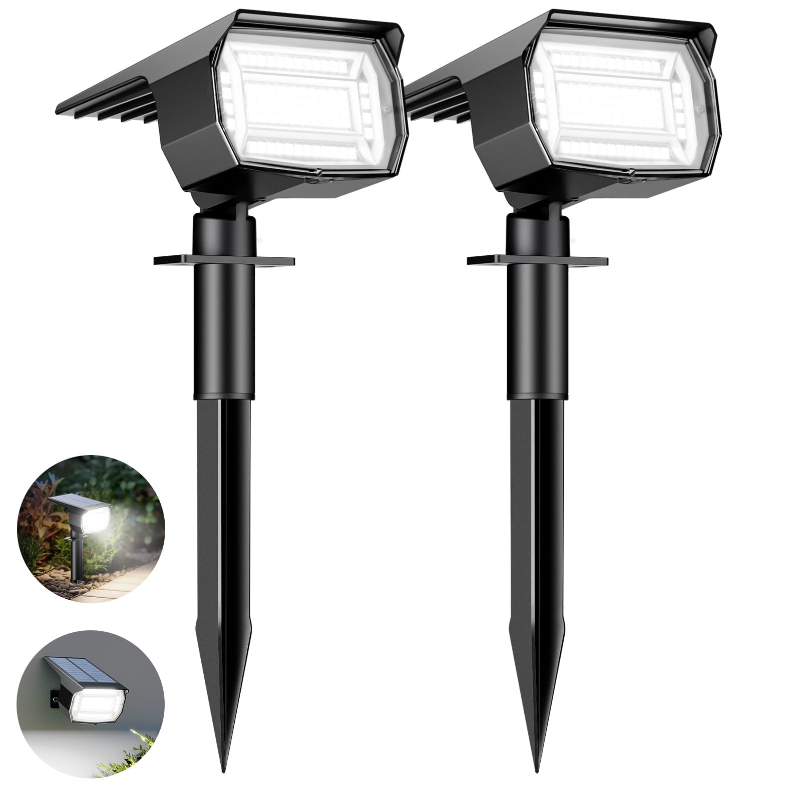 btfarm 2 Pack Solar Lights Outdoor Garden, 72 LED Solar Spot Lights 3 Modes IP65 Waterproof Garden Uplighters Solar Powered