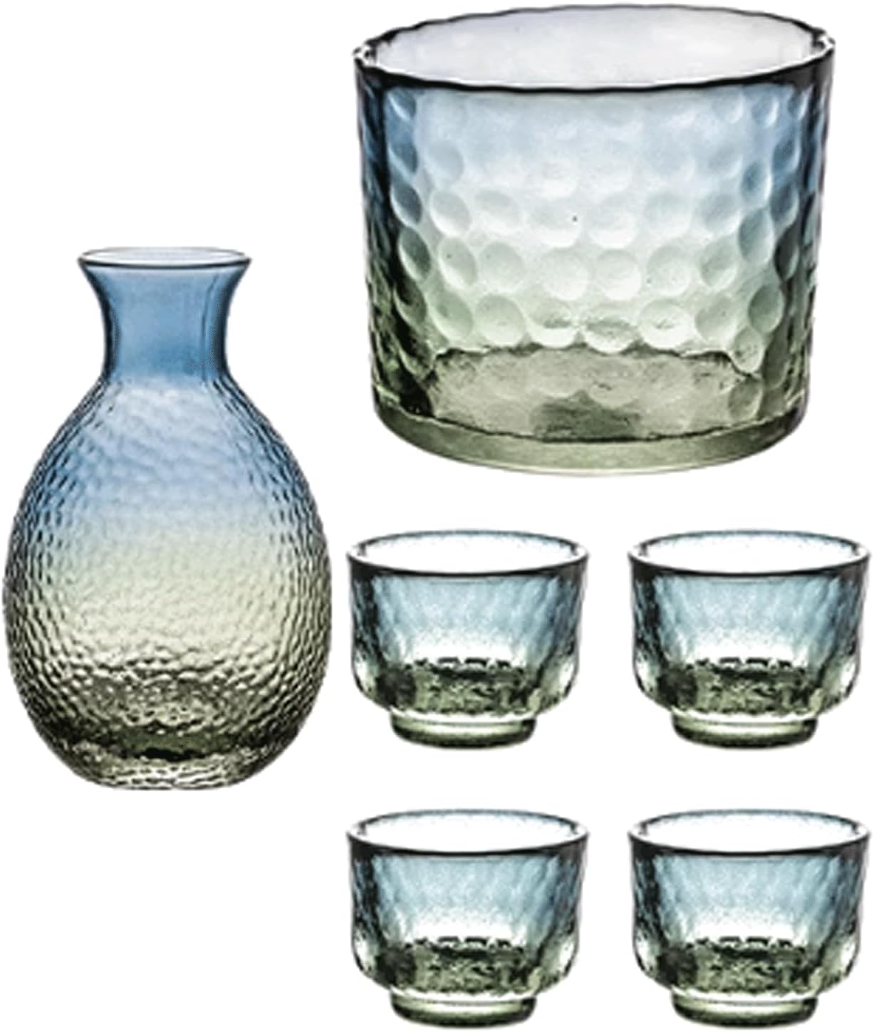 Glass Sake Set 4 Sake Cups +1 Sake Pot + 1 Vessel Cup Sake Cup Liquor Dispenser Japanese Sake Pot for Heat Preservation