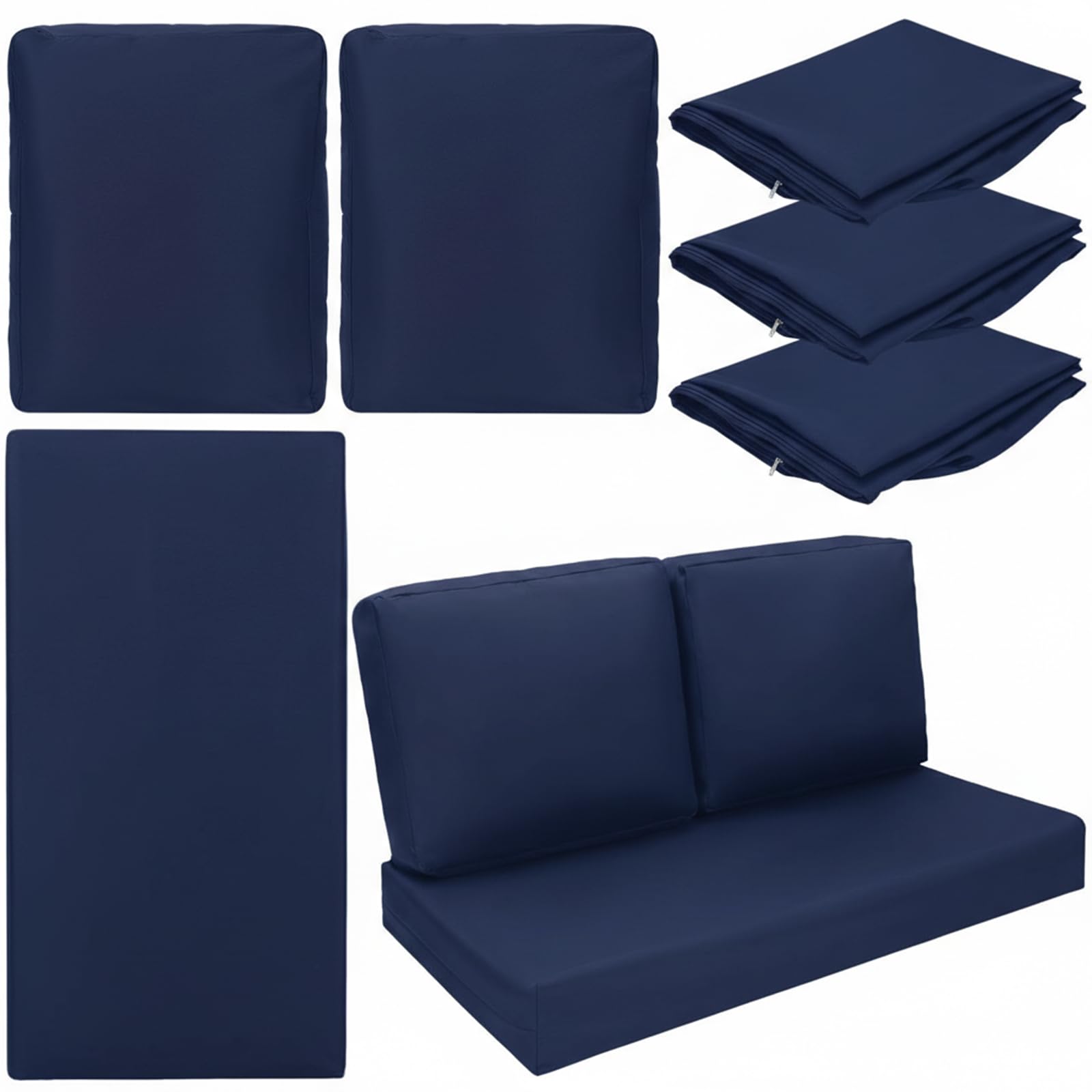Wenqik 3 Pcs Waterproof Outdoor Seat Cushion Covers Slipcover, Navy Blue
