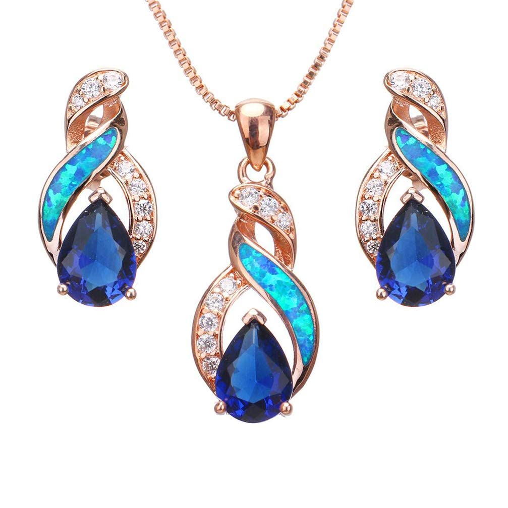 Necklace and Earrings Set for Women,Elegant Created Birthstone Opal Jewelry Sets,Hypoallergenic Earrings Pendant Necklace Gift for Birthdays, Anniversary, Mother's Day