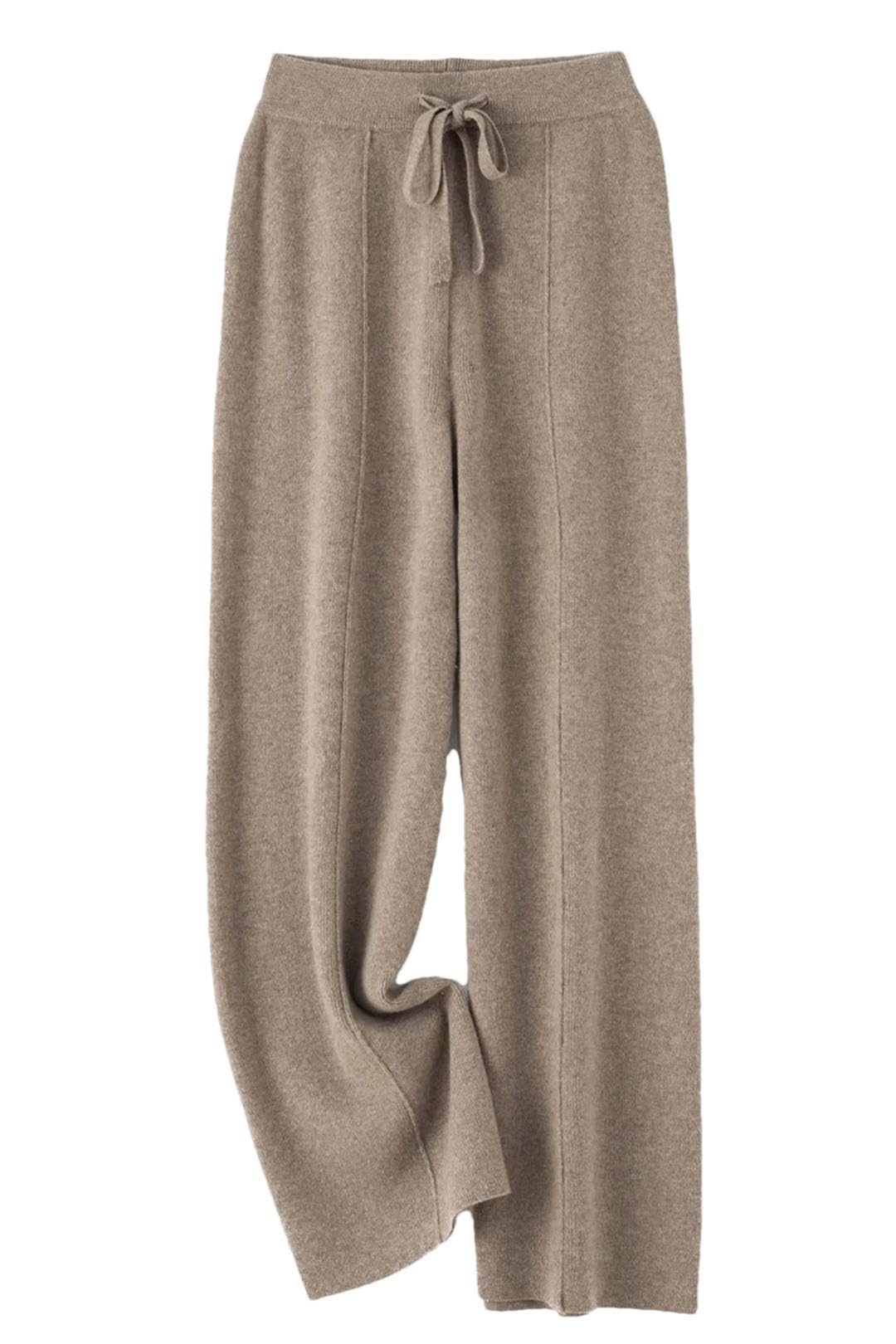 Women Wide Leg Pants 100 Percent Merino Wool Knitted Trousers High Waist Lace-Up Pants