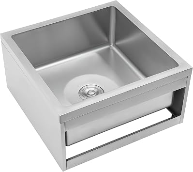 Commercial Floor Mop Sink, 24x24x13in Stainless Steel Mop Service Basin, Industrial Mop Bucket Utility Sink Single Bowl Restaurant Kitchen Sink Baffle Not Included
