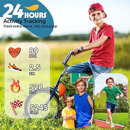 Fitness Tracker Watch for Kids, IP68 Waterproof Kids Smart Watch with 1.5" DIY Dials 19 Sport Modes, Pedometers, Heart Rate, Sleep Monitor, Great Gift for Boys Girls Teens 6-144