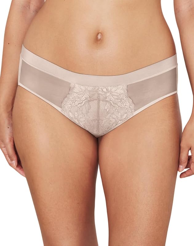 Bali Women's One Smooth U Perfectly Pretty Hi Cut Underwear, Mesh Panties With Lace Inset