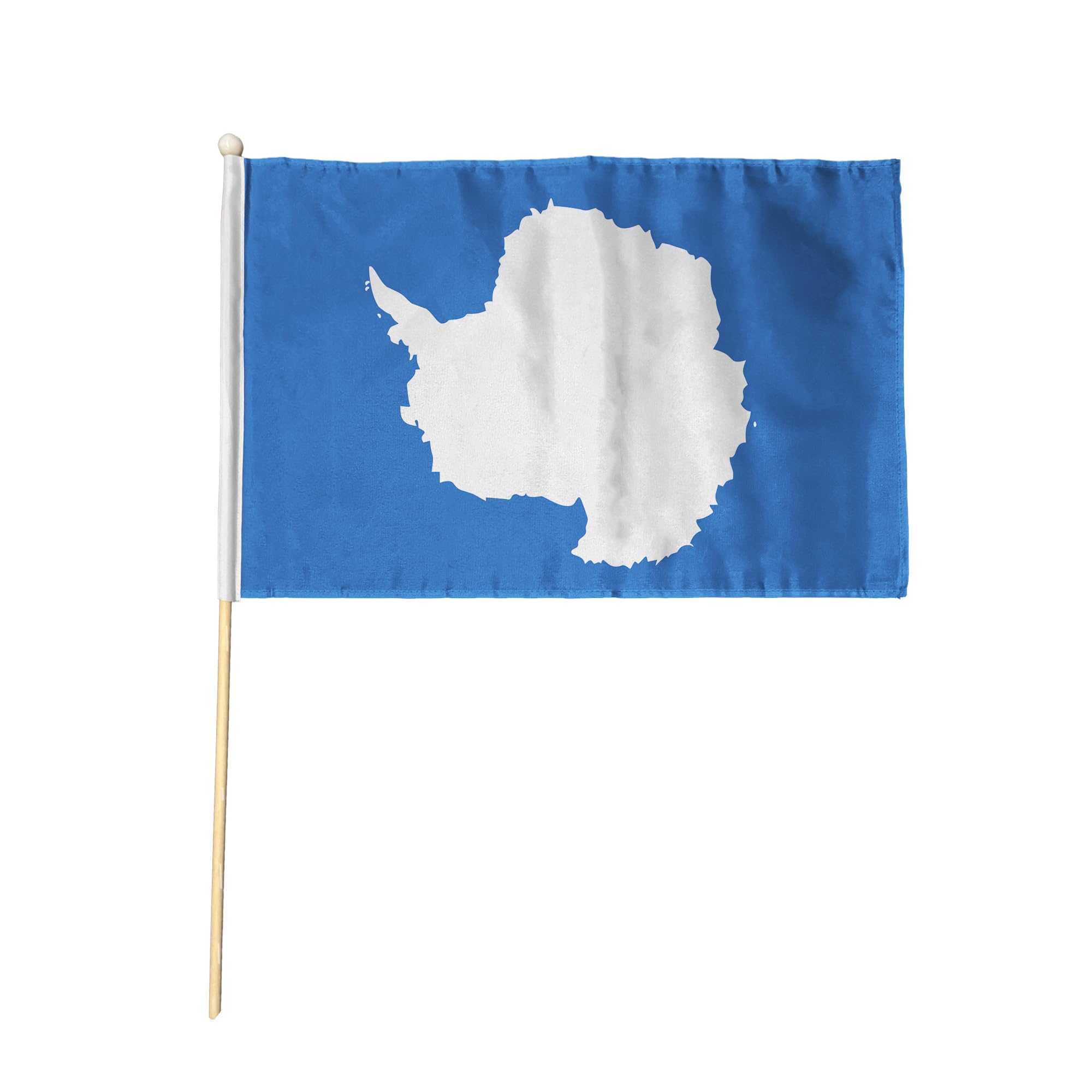 Flagtex Antarctica Pack of 2 Hand Waving Flag (18x12 Inch Large) - Premium Wooden Stick Hand Flag Big Size Natural Wood Pole Continent White Blue Map Flag Events Parades Celebrations — image 1