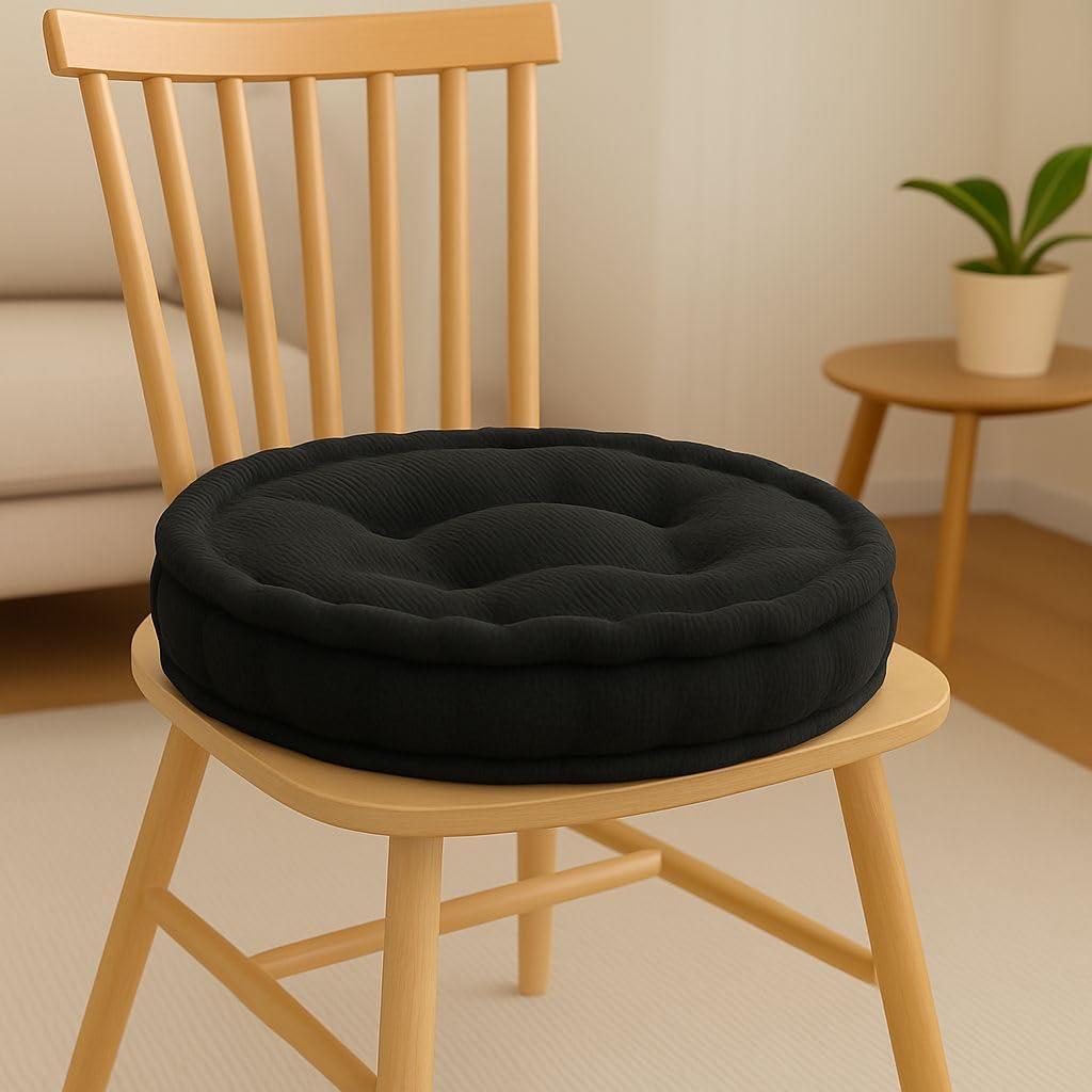 Fleece ROUND Armchair Booster Cushion Booster Seat Pad Dining Chair Thick Firm Cushion, Ideal for Home, Office, Garden, Pregnancy, Maternity, Elderly, Post Surgery (Black)