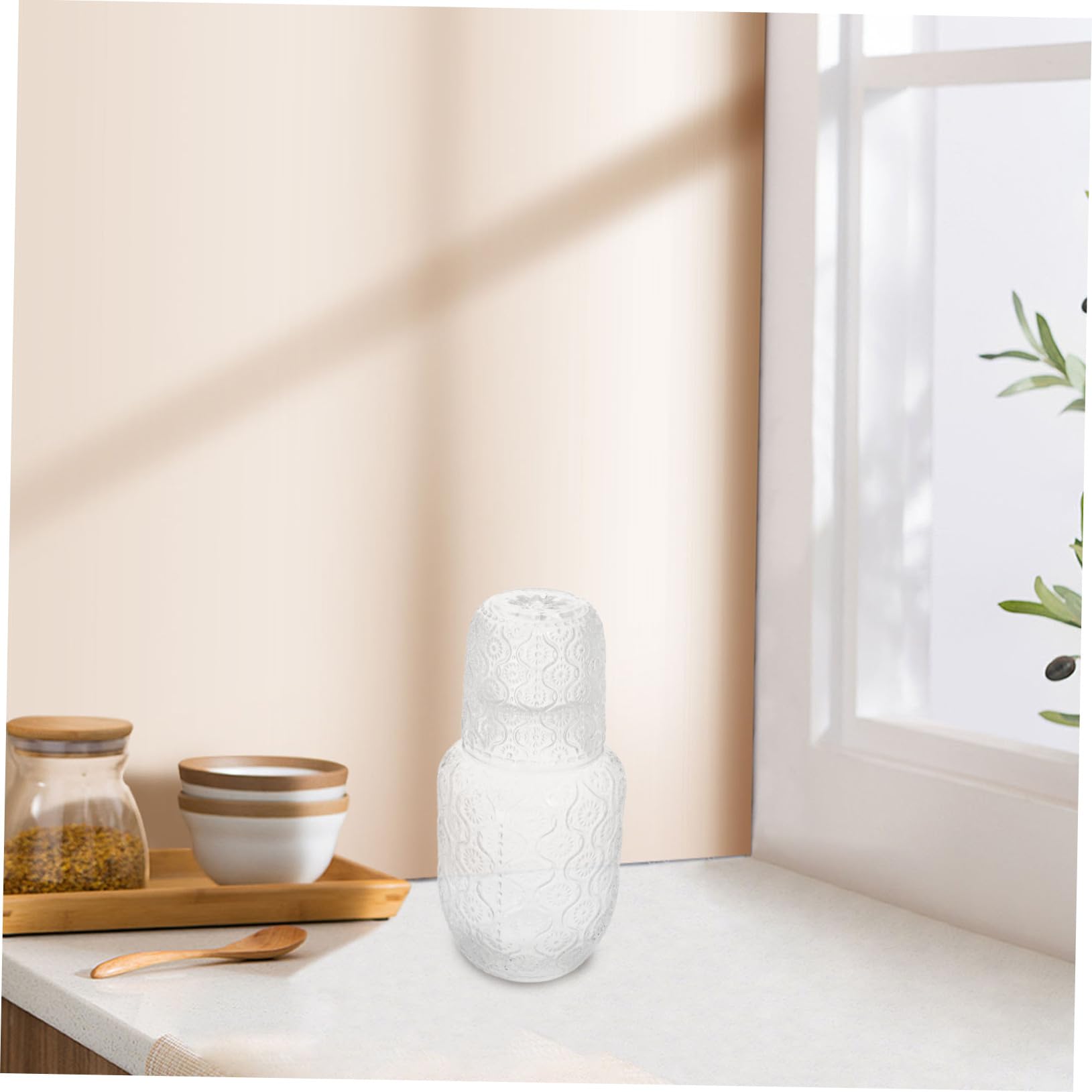 Jarra de Agua Nocturna de Vidrio 600ml con Vaso 2 Piezas