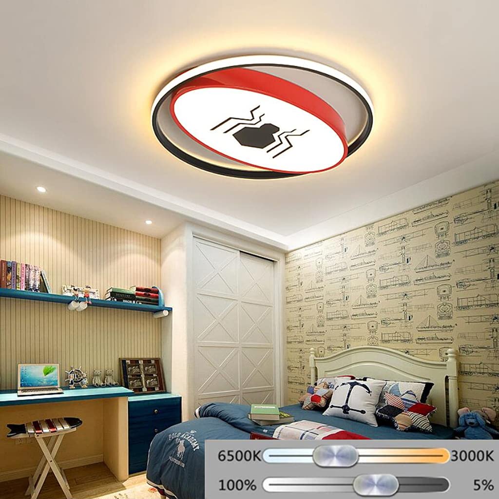 WJLL Plafonnier Moderne Chambre d'enfant Lampe De Plafond Lustre LED Dimmable avec Télécommande Éclairage De Plafond Super-héros spiderman pour Garçons Filles Chambre Restaurant Lumière,40cm