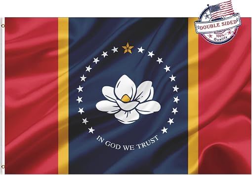 New Mississippi Ms State Magnolia Flag 3x5 Ft Outdoor- Double Sided State of Magnolia Mississippi Ms Flags- Heavy Duty Canvas Head in God We Trust Missippi Flag with 2 Brass Grommets
