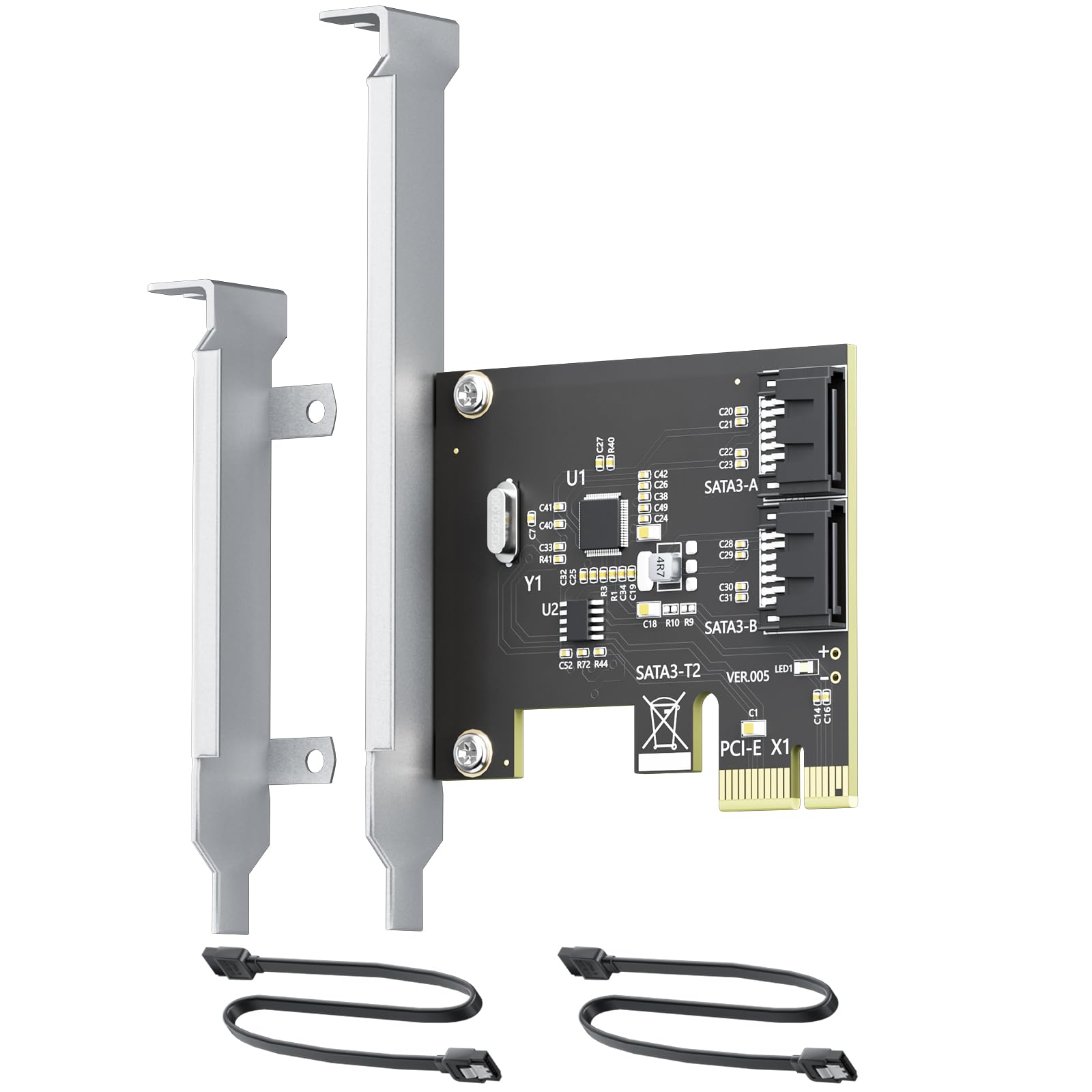 2-Port PCIe X1 SATA Expansion Card with SATA Cable, Compatible with Windows, Linux, Mac OS, NAS