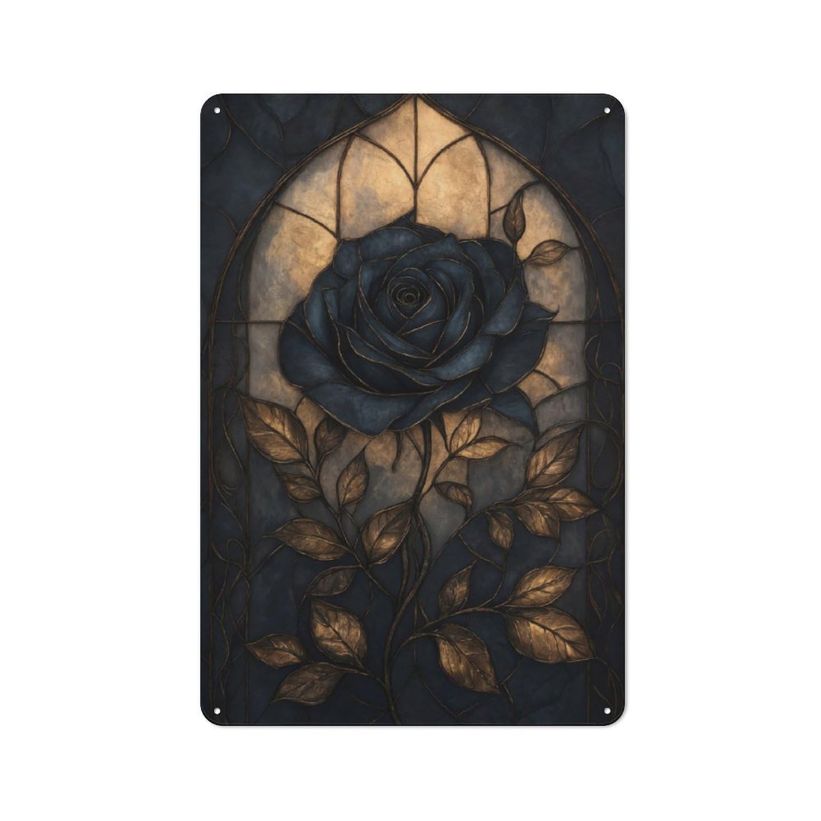 Junmoney Gothic Rose Stained Glass Metal Plaque 30X20cm With For Hallway Wall, Rustic Decor, For Garage, Workshop And Man Cave Decoration