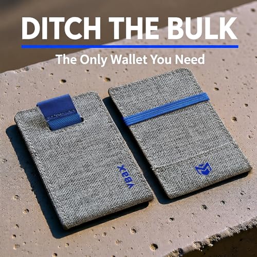 Image of RFID Minimalist Slim Wallet for Men and Women, Holds Up to 12 Cards, Cash, Key Thin and Lightweight Credit Card Holder (Grey Canvas - Azure Edition)